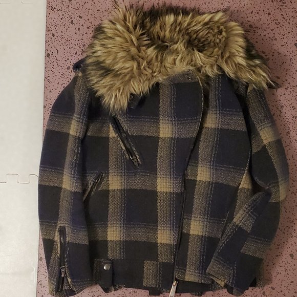 Ralph Lauren Denim & Supply Blue Plaid Winter Jacket with Faux Fur - Picture 4 of 4